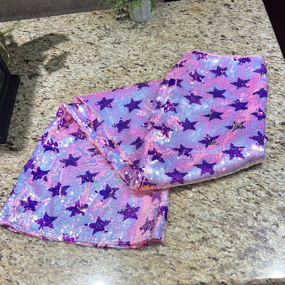 Nasty Gal Pink Purple Star Sequin Star HighRise Party Flare Pants US6 - Picture 11 of 13